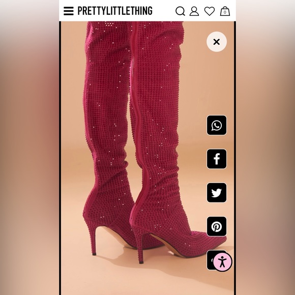 Pretty Little Thing Pink Point Toe Diamante Over The Knee Boots - Picture 2 of 5
